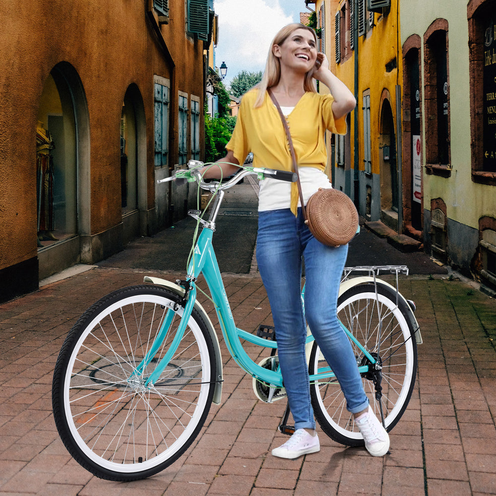 26-Inch Womens Comfort Bikes Beach Cruiser Bike Single Speed Bicycle Comfortabl