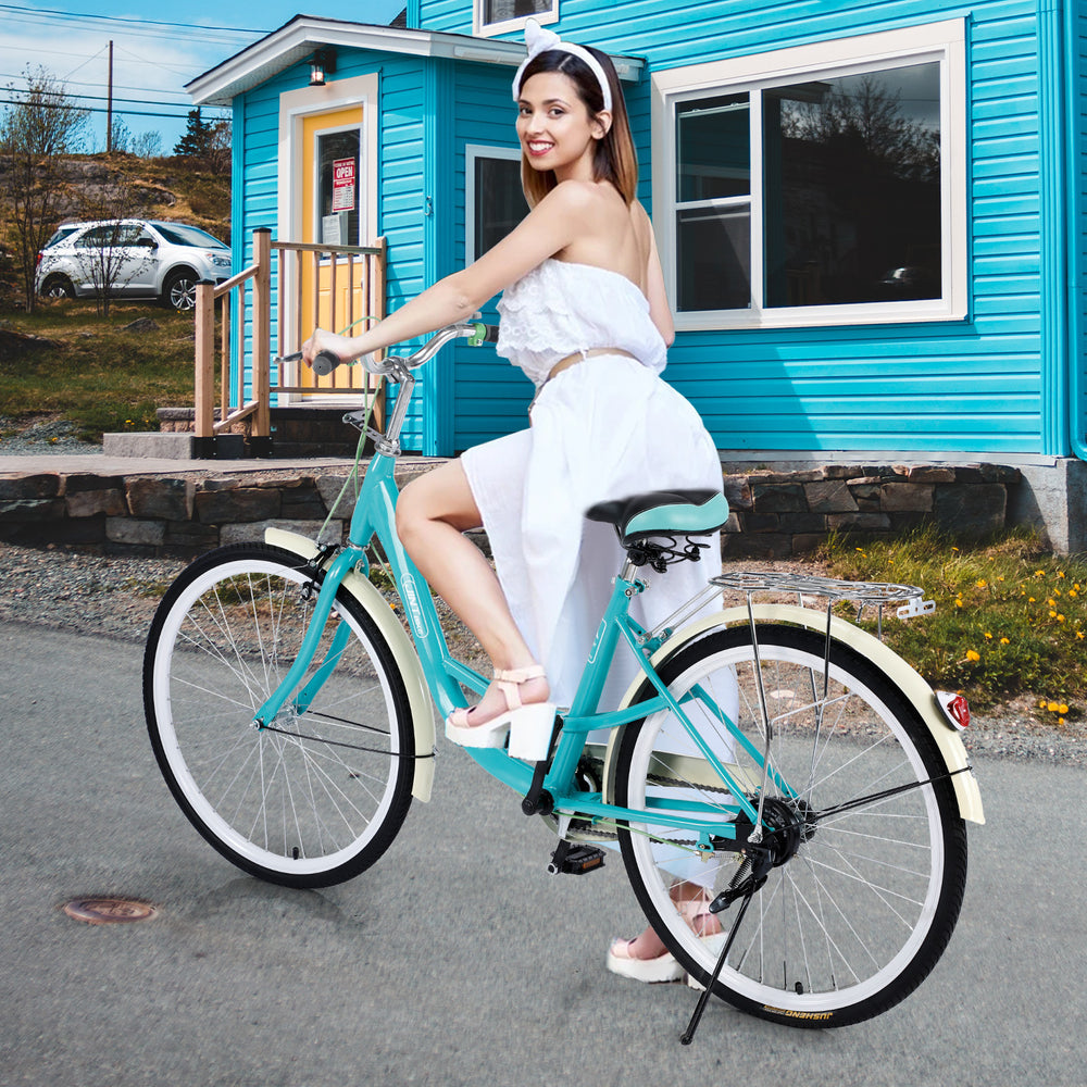 26-Inch Womens Comfort Bikes Beach Cruiser Bike Single Speed Bicycle Comfortabl