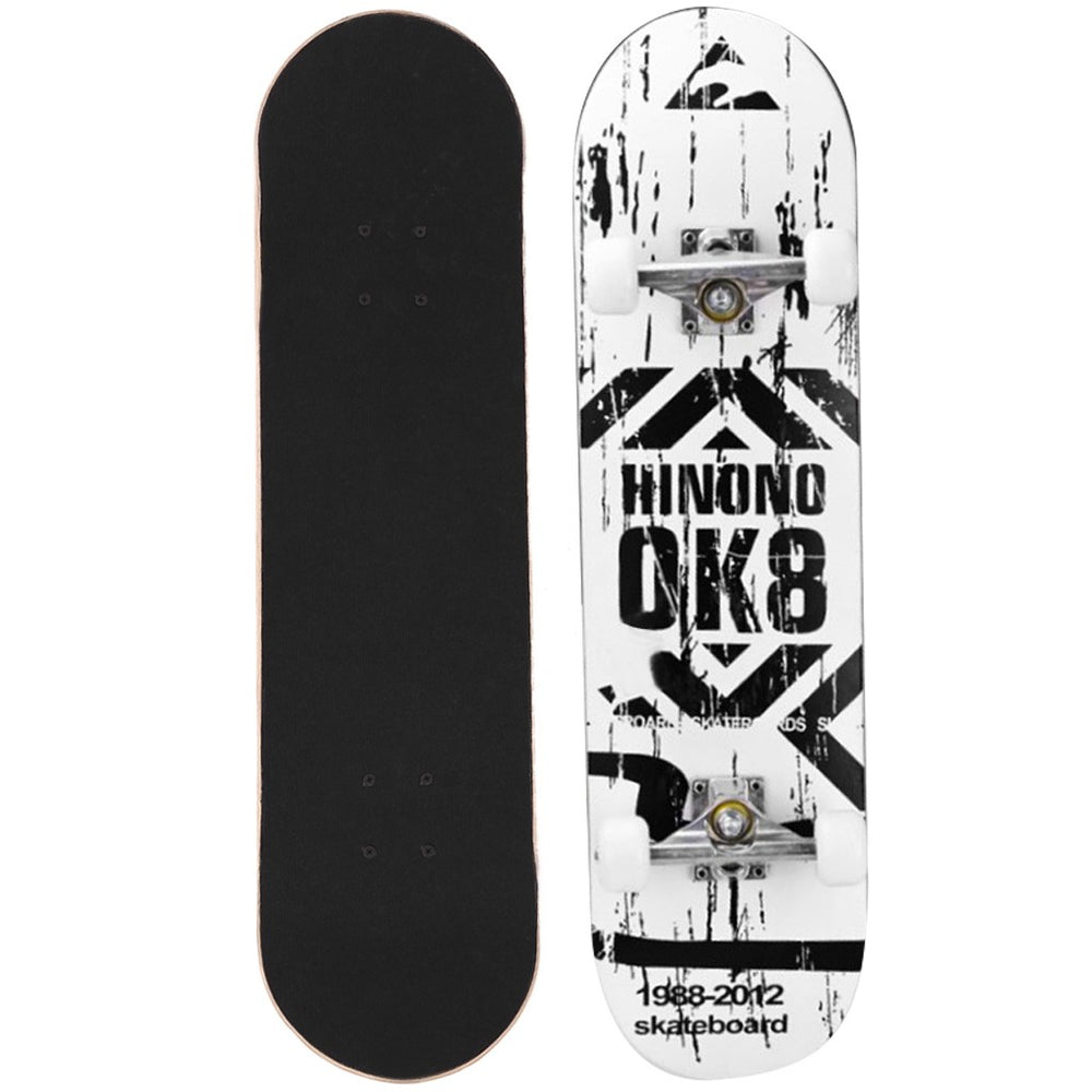 OK8 White Skateboard Top Stained BLACK 31.5in Skateboards, Ready To Ride New
