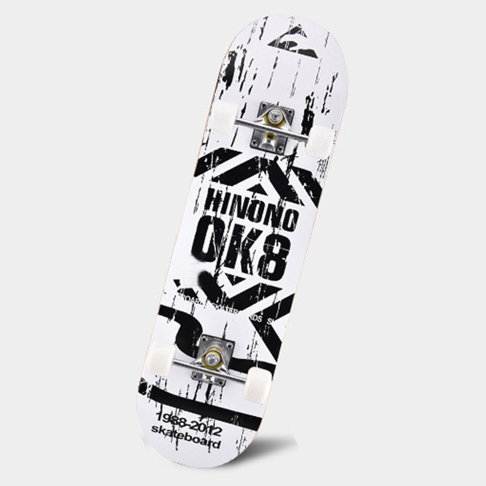 OK8 White Skateboard Top Stained BLACK 31.5in Skateboards, Ready To Ride New