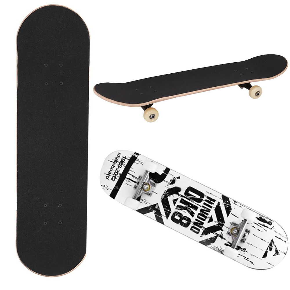 OK8 White Skateboard Top Stained BLACK 31.5in Skateboards, Ready To Ride New