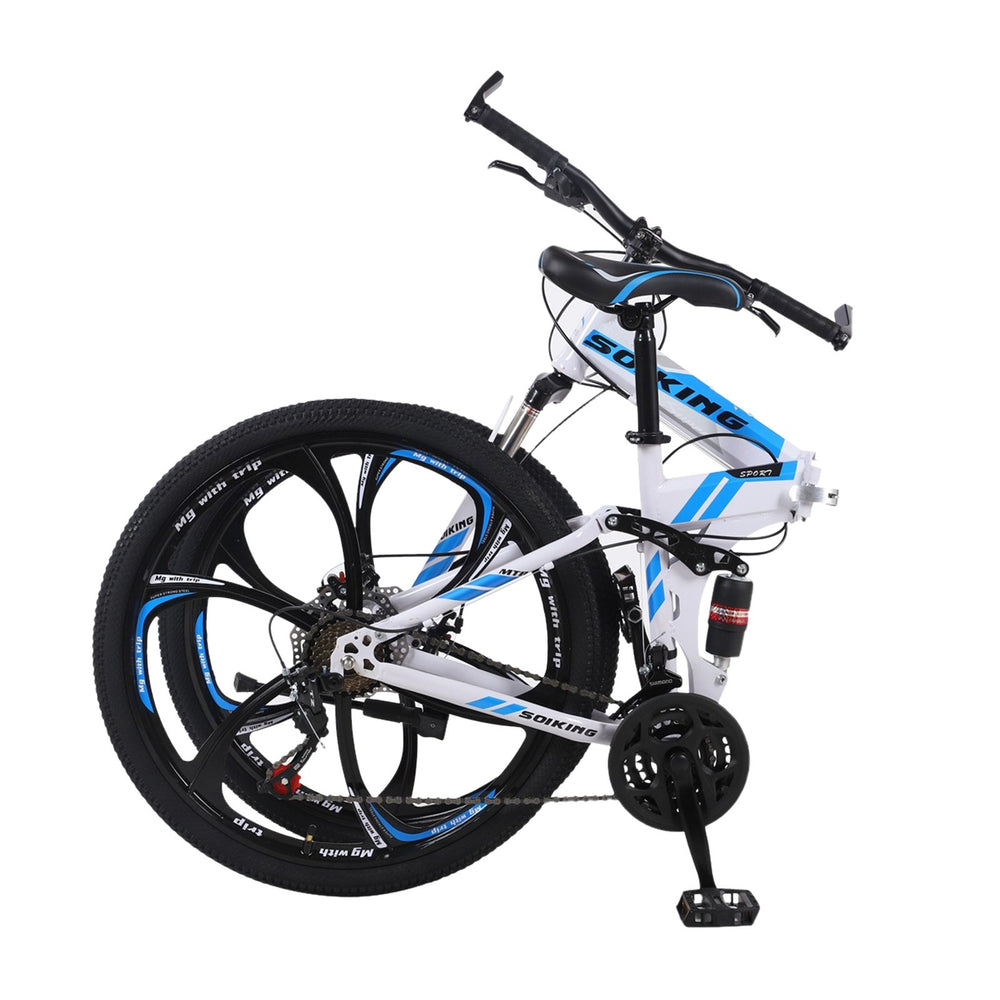 26in Folding Mountain Bike Shimanos 21 Speed Bicycle Full Suspension MTB Bikes