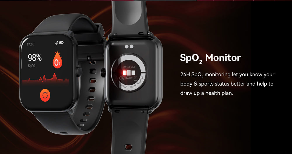 Smart Watch IMILAB W01 Ladies Men's 1.69 Inch HD Fitness Tracker Heart Rate SpO2 Sleep Monitor - Black